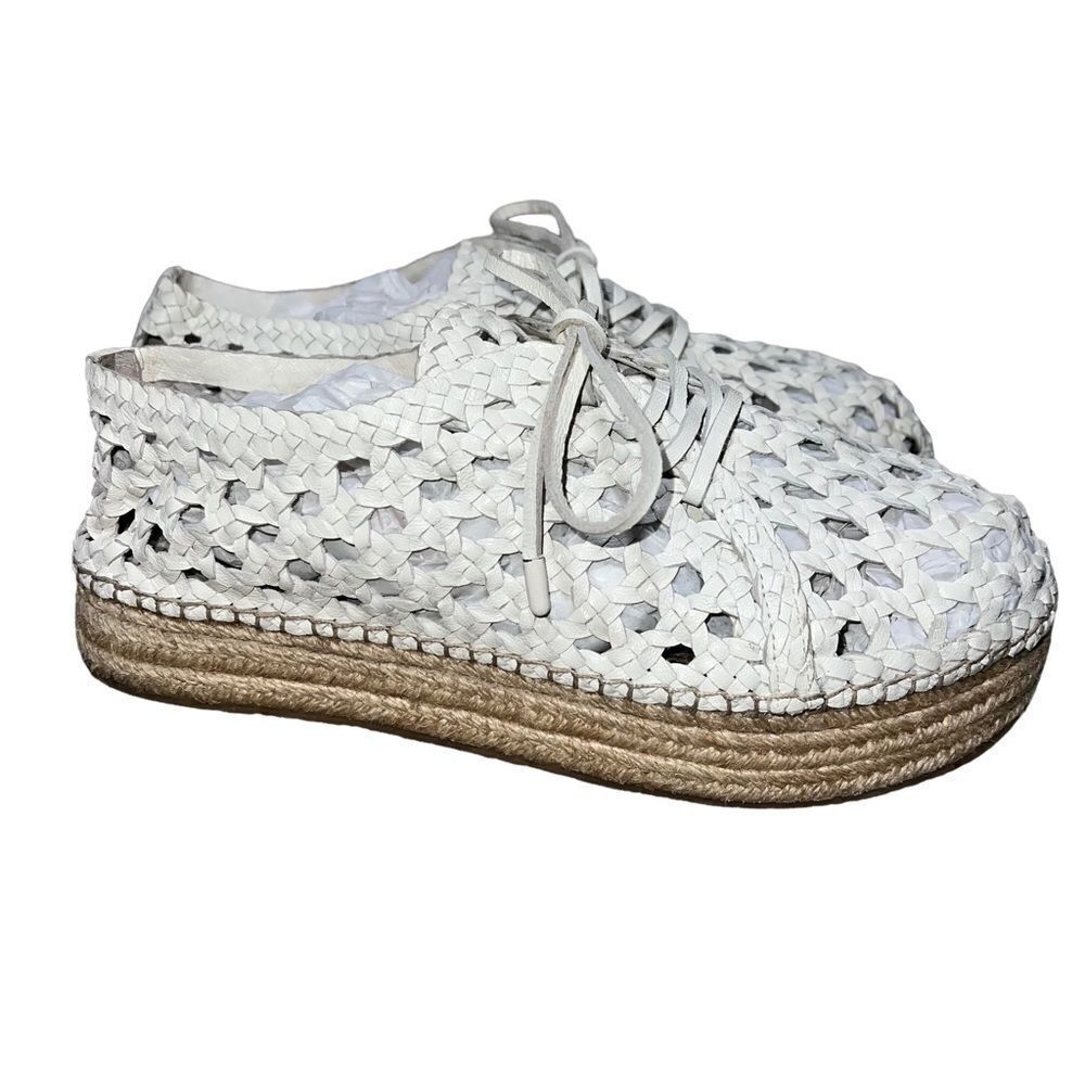 Zimmermann Shoes White Woven Leather Platform Espadrilles Size 11 Authentic